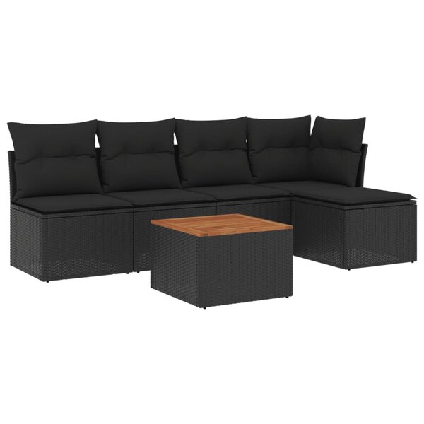 vidaXL Salon de jardin 6 Pièces avec coussins noir résine tressée