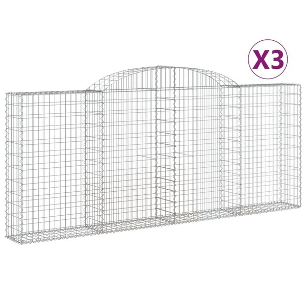 vidaXL Paniers à gabions arqués 3 Pièces 300x30x120/140 cm fer galvanisé