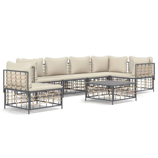 vidaXL Salon de jardin 7 Pièces avec coussins anthracite résine tressée