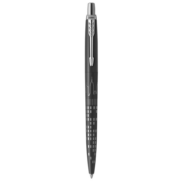 Parker Stylo bille Jotter Edition Spéciale New York  corps satin noir  motif tours NYC  pointe moyenne  encre bleue  coffret cadeau