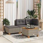 vidaXL Tabouret de jardin et coussin gris 63 5x56x32 cm résine tressée