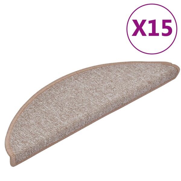 vidaXL Tapis d'escalier 15 Pièces Marron clair 56x17x3 cm