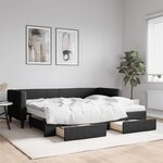 vidaXL Lit de jour avec gigogne et tiroirs noir 80x200 cm tissu