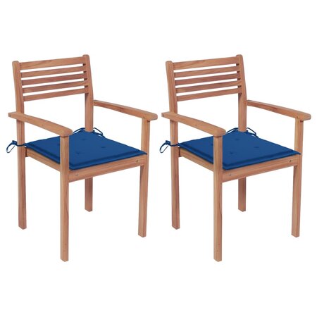 vidaXL Chaises de jardin 2 Pièces avec coussins bleu royal Teck massif