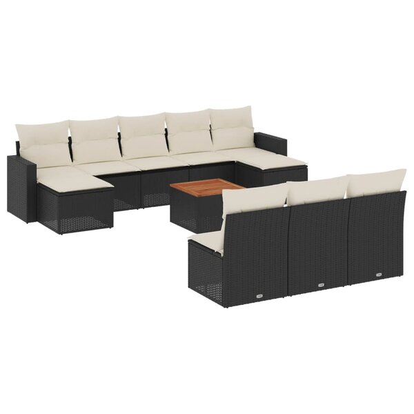 vidaXL Salon de jardin 11 Pièces avec coussins noir résine tressée