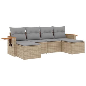 vidaXL Salon de jardin avec coussins 6 Pièces beige résine tressée