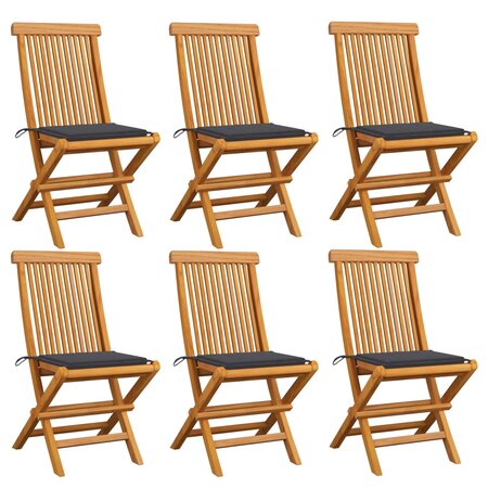 vidaXL Chaises de jardin et coussins anthracite lot de 6 Bois de teck