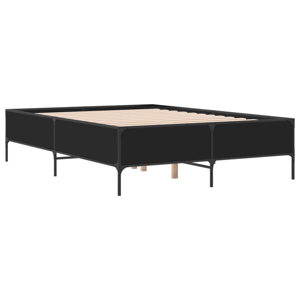 vidaXL Cadre de lit noir 150x200 cm bois d'ingénierie et métal