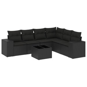 vidaXL Salon de jardin 7 Pièces avec coussins noir résine tressée