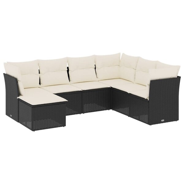 vidaXL Salon de jardin 7 Pièces avec coussins noir résine tressée