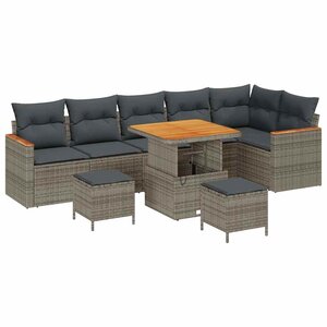 vidaXL Ensemble de canapé de jardin 9 Pièces Gris polyrotin