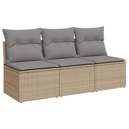 vidaXL Canapé de jardin avec coussins 3 places beige résine tressée