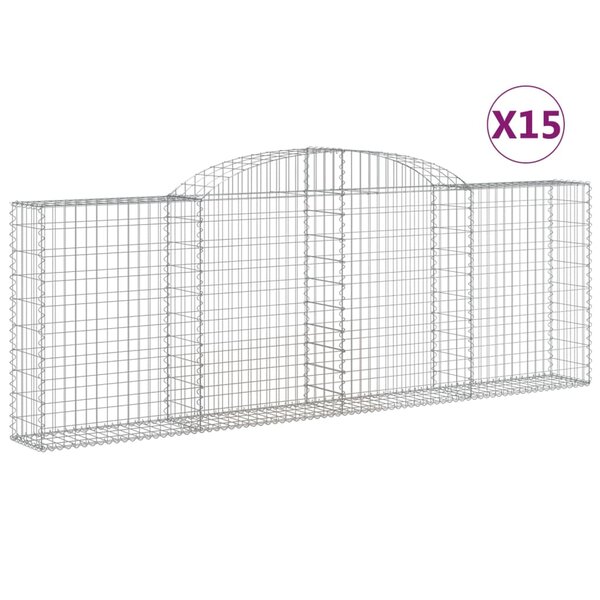 vidaXL Paniers à gabions arqués 15 Pièces 300x30x100/120 cm fer galvanisé