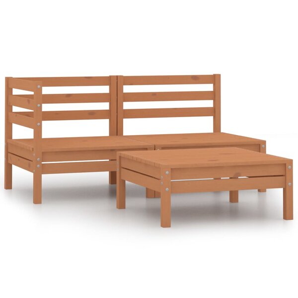vidaXL Salon de jardin 3 Pièces Bois de pin massif Marron miel