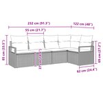 Ensemble de Canapé de Jardin 5 Pièces avec Coussins Gris en Poly Rattan