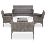 vidaXL Salon de jardin 5 Pièces avec coussins résine tressée gris