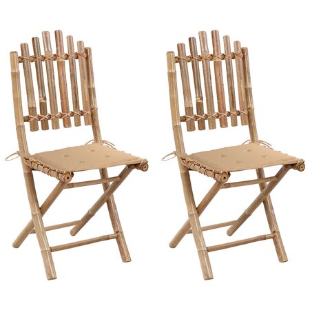 vidaXL Chaises pliables de jardin 2 Pièces avec coussins Bambou