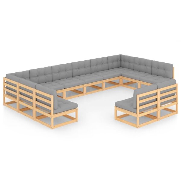 vidaXL Salon de jardin 12 Pièces avec coussins Bois de pin massif