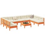 vidaXL Salon de jardin 10Pièces avec coussins cire marron bois pin massif