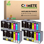 COMETE, Entreprise française - 27XL- 20 Cartouches d'Encre Compatibles pour Epson 27XL (T2711 T2712 T2713 T2714 T2715) pour Imprimante EPSON Workforce WF3600 WF7600 (8 Noir + 4 Cyan + 4 Magenta + 4 Jaune)