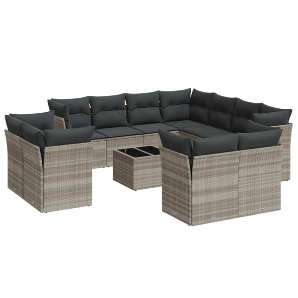 vidaXL Salon de jardin avec coussins 12 Pièces gris clair résine tressée