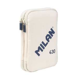 Trousse à crayons à deux niveaux Milan Collection 430 avec 2 gommes un taille-crayon un crayon un stylo à bille P1 Touch Blue une règle 12 crayons de couleur et 18 marqueurs - Beige