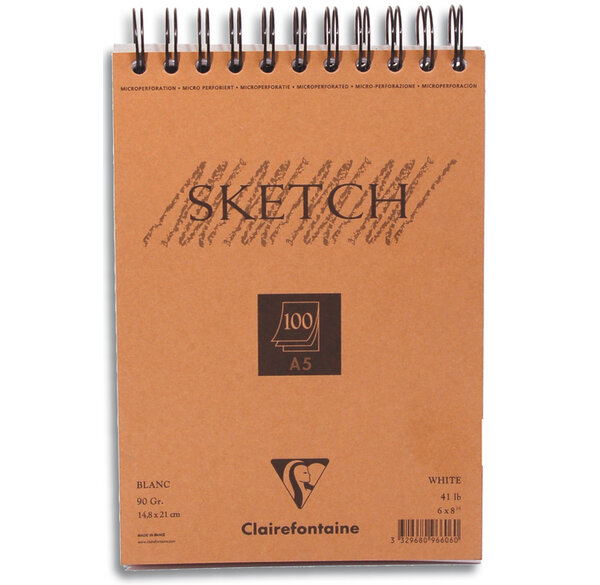 Bloc Sketch croquis RI 14,8X21 90g 100F blanc CLAIREFONTAINE