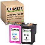 COMETE, Marque Française - 62XL - Cartouches d'encre Compatibles avec HP 62 XL - pour Cartouche HP 62-1 Noir + 1 Couleur (1 Noir 1 Couleur)