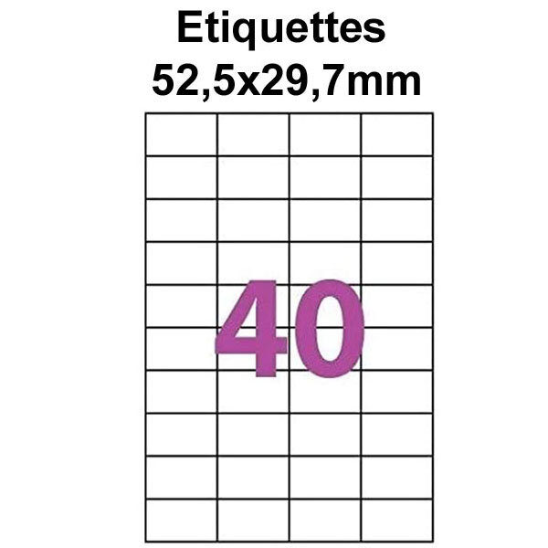 Étiquettes adhésives  52 5x29 7mm  (40étiquettes/feuille) - blanc - 20 feuilles -t3azur