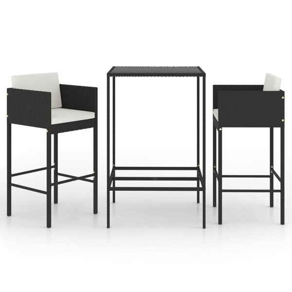 vidaXL Ensemble de bar de jardin 3 Pièces et coussins Résine tressée Noir