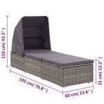 vidaXL Chaise longue avec auvent et coussin Résine tressée Gris