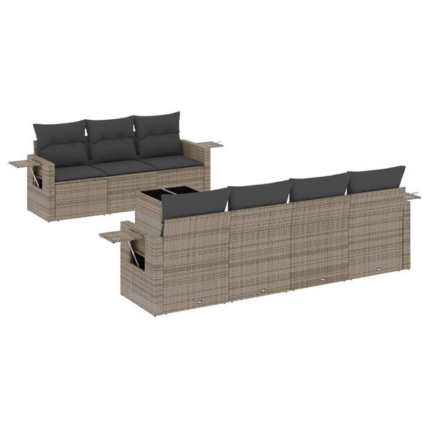 vidaXL Salon de jardin 8 Pièces avec coussins gris résine tressée