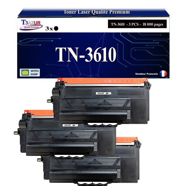 T3AZUR- 3x Toners compatibles avec Brother HL-L6410DN MFC-L6910DN TN-3610 XL Noir (25 000 pages)