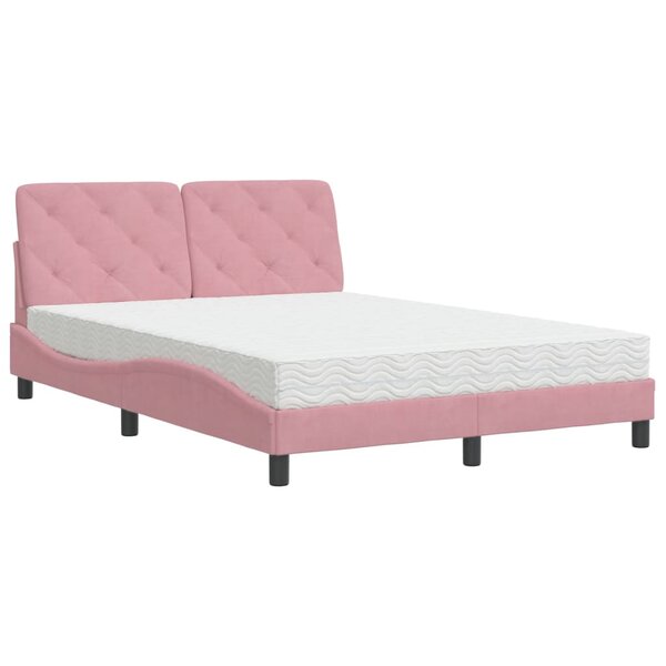 vidaXL Lit avec matelas rose 120x200 cm velours