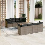 vidaXL Salon de jardin 9 Pièces avec coussins gris résine tressée