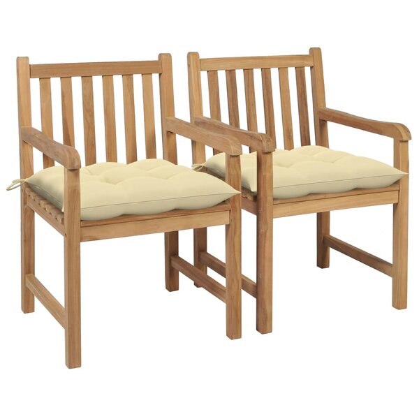 vidaXL Chaises de jardin 2 Pièces avec coussins blanc crème Bois de teck
