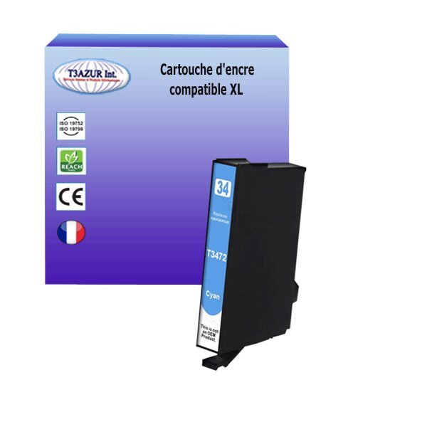 Cartouche Compatible pour Epson T3472 / T3462 (34XL) Cyan - T3AZUR