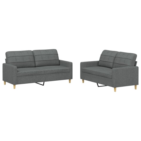 vidaXL Ensemble de canapés 2 Pièces avec coussins Gris foncé Tissu