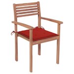 vidaXL Chaises de jardin lot de 4 et coussins rouge bois teck solide