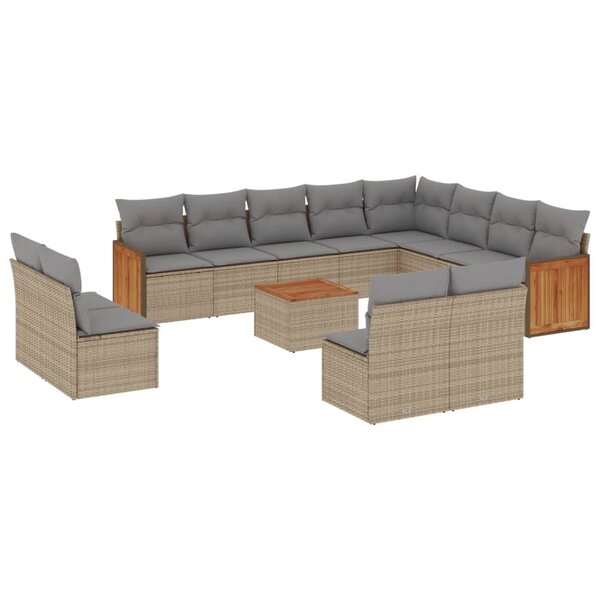 vidaXL Salon de jardin avec coussins 13 Pièces beige résine tressée