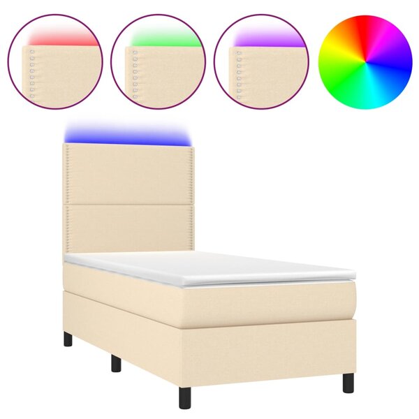 vidaXL Sommier à lattes de lit et matelas et LED Crème 100x200cm Tissu