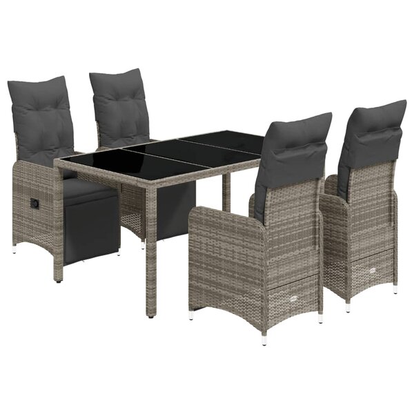 vidaXL Ensemble de bistro de jardin 5 Pièces coussins gris poly rotin
