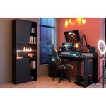 Bureau gaming LED droit - Noir - L 152 x P 61,5 x H 86,7 cm - Grande zone de jeu - GAMING