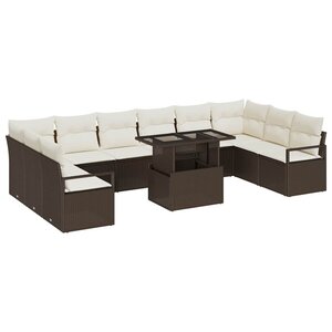 vidaXL Ensemble de canapé de jardin 11 Pièces Marron et Crème polyrotin