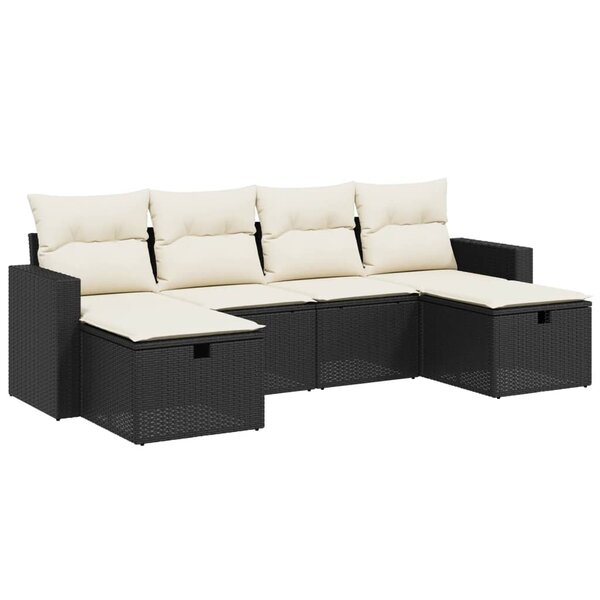 vidaXL Salon de jardin 6 Pièces avec coussins noir résine tressée