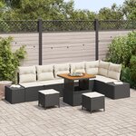 vidaXL Ensemble de Canapés de Jardin 9 Pièces avec Coussins Noir Poly Rattan Acacia