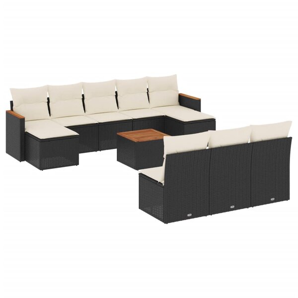 vidaXL Salon de jardin 11 Pièces avec coussins noir résine tressée