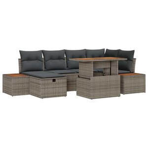 vidaXL Ensemble de canapé de jardin avec coussin 7 Pièces Gris Poly rotin