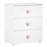 Commode à langer 3 tiroirs - Boutons coeur rose