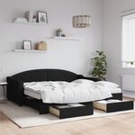 vidaXL Lit de jour avec gigogne et tiroirs noir 90x190 cm tissu